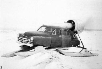 Car with pontoons for snow driving